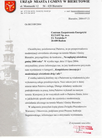 Bierutów - wyróżnienie w konkursie 