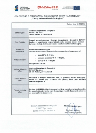 Ogłoszenie o zaproszeniu do składania ofert na przedmiot 