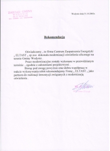 Modernizacja oświetlenia  ulicznego w gminie Wodynie Finansowanie modernizacji oświetlenia