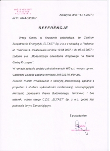 Modernizacja  oświetlenia drogowego na terenie gminy Kruszyna