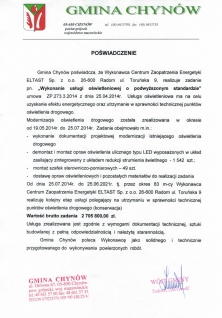 Wykonanie usługi oświetleniowej o podwyższonym standardzie na terenie Gminy Chynów