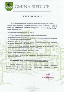 Modernizacja oświetlenia elektrycznego na terenie Gminy Siedlce