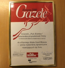 Gazela Biznesu w rankingu najbardziej dynamicznych firm organizowanym przez Puls Biznesu